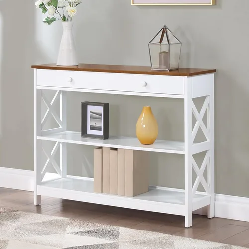 Miniatura 2 de Convenience Concepts Oxford - Mesa consola con 1 cajón con estantes, madera de granero/negro