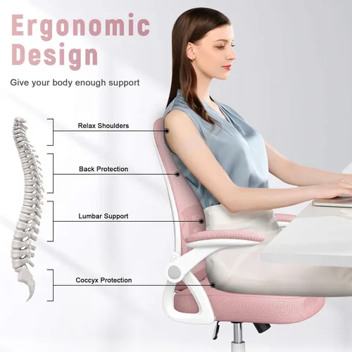 Miniatura 5 de naspaluro Silla de oficina ergonómica, silla para computadora con altura ajustable, brazos abatibles y soporte lumbar, silla de escritorio de malla