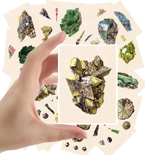 Calcomanías grandes (24 piezas de 2.5 x 3.5 pulgadas cada una) coloridas gemas preciosas y minerales postales vintage postales retro tarjetas de