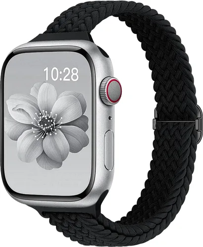Miniatura 20 de Slim Braided Bands for Apple Watch Band 40mm 41mm 42mm 38mm 46mm 44mm 45mm 49mm Women,Stretchy Solo Loop Nylon Elastic Thin Narrow Skinny Strap for