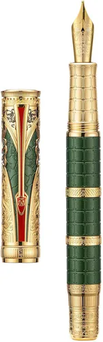 Miniatura 21 de Hongdian D5X - Pluma estilográfica de color negro, punta mediana, dinastía Qin, retro, tótem chino, grabado, pluma de escritura suave