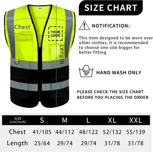 Miniatura 6 de Chaleco de seguridad con logotipo personalizado de alta visibilidad chaleco reflectante Ansi 5 bolsillos clase 2 Hi Vis seguridad construcción ropa