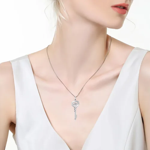 Miniatura 6 de MABELLA Collar con colgante de llave a corazón de plata de ley chapada en oro blanco de 18 quilates, regalo para el día de San Valentín para mujer