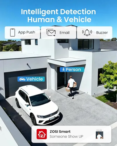 Miniatura 4 de ZOSI Sistema de cámara de seguridad para el hogar 8CH 3K Lite, detección de humanos y vehículos, visión nocturna de 120 pies, 4 cámaras de metal