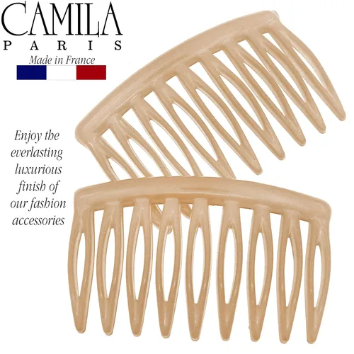 Miniatura 2 de Camila Paris CP3109 - Peine lateral francés para el cabello, pequeño, curvado, beige, con torsión francesa, decorativo, pinzas de sujeción fuerte