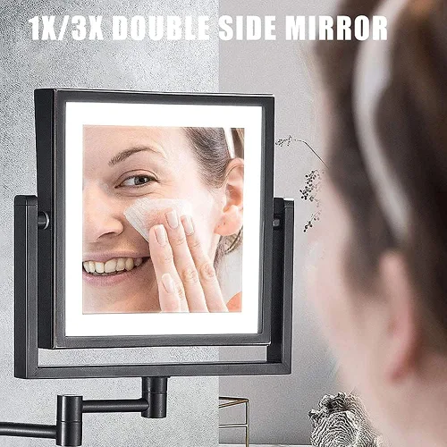 Miniatura 2 de FIDEMM Espejo de maquillaje recargable para montaje en pared, espejo de maquillaje iluminado con luces y aumento, 8 pulgadas, doble cara, 360