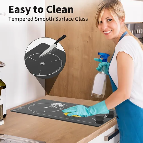 Miniatura 9 de GIHETKUT - Placa de cocina eléctrica, 110V 2100W, 9 niveles de potencia, 2 quemadores, control de botón y táctil, bloqueo para niños y temporizador