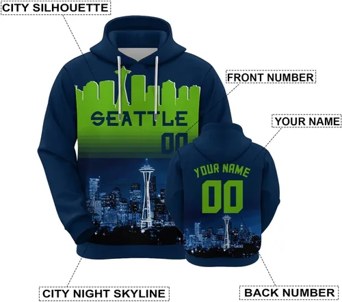 Miniatura 2 de Custom Football Hoodies City Night Skyline Personalized Sweatshirt Name Number Fan Gift Pullover for Men Women Youth