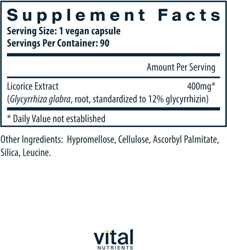 Miniatura 2 de Vital Nutrients - Extracto de raíz de regaliz - Apoyo inmunológico a base de hierbas - Apoyo suprarrenal - 90 cápsulas vegetarianas por botella