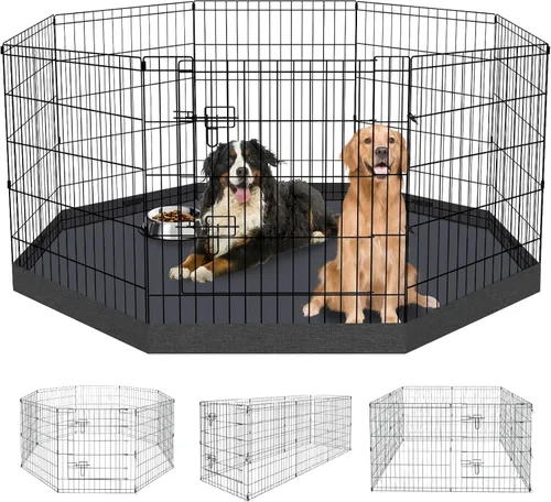 Miniatura 9 de Artmalle Corralito para cachorros, 8 paneles de 24 pulgadas, para interiores y exteriores, de metal, portátil, plegable, para mascotas, animales