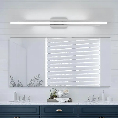 Miniatura 20 de VitaLink Lámpara de tocador dorada, 24 pulgadas, moderna lámpara de pared de baño sobre espejo de tocador, 2 luces cableadas de vidrio blanco