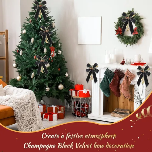 Miniatura 4 de Yinkin Corona de Árbol de Navidad Lazo Lazos de Cinta de Navidad con Campanas 11 x 7.8 pulgadas Terciopelo Cono de Pino Lazo Adornos Colgantes