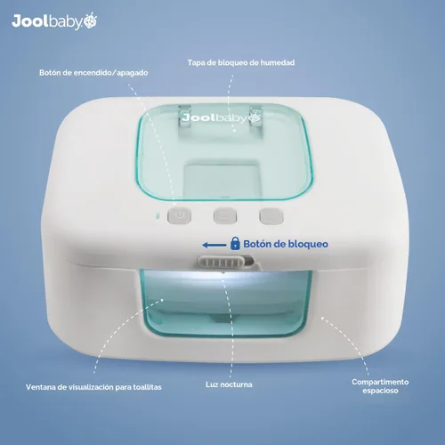 Miniatura 3 de Jool Baby TinyBums - Calentador y dispensador de toallitas para bebés con luz LED cambiante e interruptor de encendido/apagado (aguamarina)
