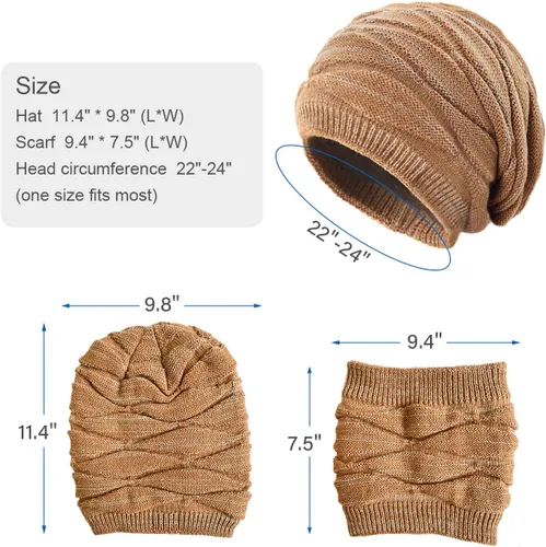 Miniatura 6 de Conjunto de gorro y bufanda para mujer para niñas, gorro de esquí de invierno de punto cálido con forro polar