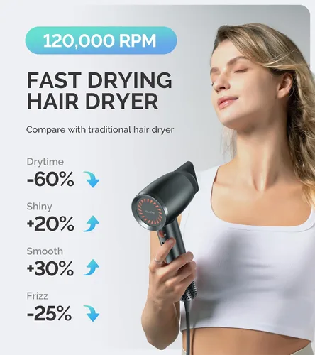 Miniatura 2 de MelodySusie Secador de pelo, secador de pelo iónico profesional de 1600 W para secado rápido, secador de pelo de alta velocidad de 120,000 RPM