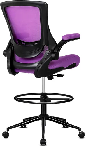 Misolant Silla de oficina alta, silla de dibujo para escritorio de pie, silla de oficina alta con soporte lumbar ajustable, brazo abatible y anillo