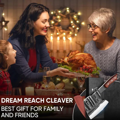 Miniatura 7 de Dream Reach Cuchillo para cortar carne, cuchillo para cortar carne, cuchillo de carnicero resistente hecho a mano con funda, picadora de espiga