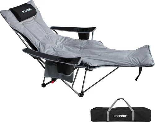 Silla de camping reclinable con reposapiés extraíble con reposacabezas, cojín de algodón, sillas plegables ajustables y portátiles