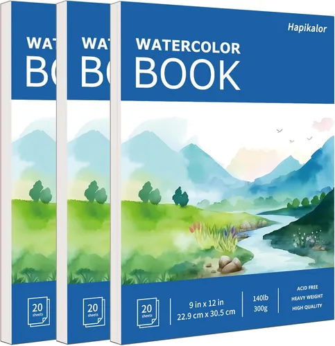 Miniatura 14 de Hapikalor Bloc de Papel de Acuarela, Papel de Acuarela de 9"x12", Libro de Papel de Dibujo y Pintura de Artista de 140lb/300gsm, Suministros de Arte
