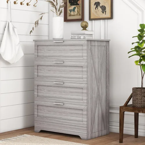 Miniatura 11 de FTZxHKLX Cómoda moderna de 4 cajones para dormitorio, cómoda alta con cajón grande y asas de oro rosa, organizador de almacenamiento de madera, Negro