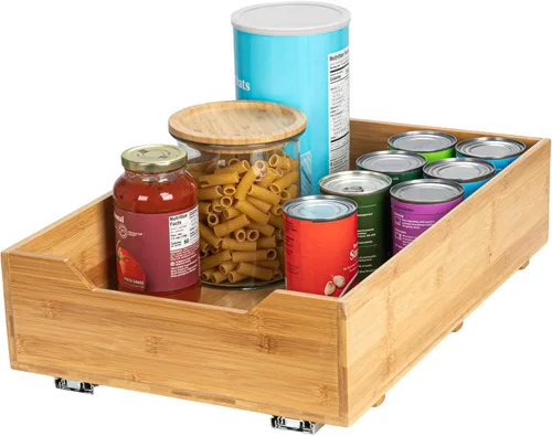 Miniatura 13 de Household Essentials Glidez - Organizador de almacenamiento extraíble de acero y bambú para uso debajo del fregadero o gabinete, diseño de 2