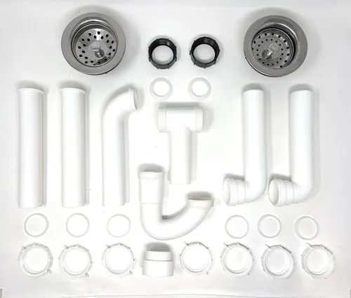 Miniatura 2 de Kit de tubería de drenaje para fregadero, juego de plomería todo en uno de 1 ½ pulgadas con cestas de colador de metal, trampas P de plástico