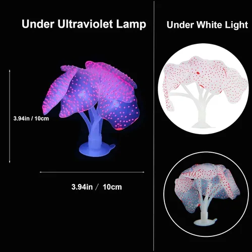 Miniatura 5 de Paquete de 4 plantas de silicona para decoración de pecera, adornos brillantes para peceras de acuario, decoración artificial de coral de anémona