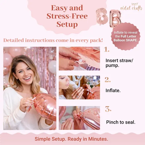 Miniatura 11 de VIDAL CRAFTS Juego de 62 piezas de decoraciones de oro rosa para despedida de soltera – Decoración para despedida de soltera con globos de confeti