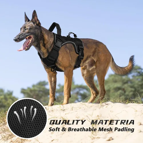 Miniatura 5 de WINGOIN - Arnés táctico negro para perros medianos, arnés resistente sin tirones con asa, ajustable, reflectante, arnés militar K9 para mascotas