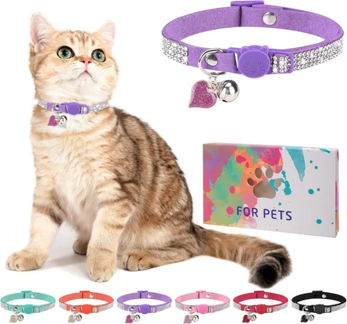 Miniatura 8 de Collar de Gato con Pedrería Desprendible con Cascabel, Collar de Gato con Diamantes con Hebilla de Seguridad de Liberación Rápida para Niña Niño