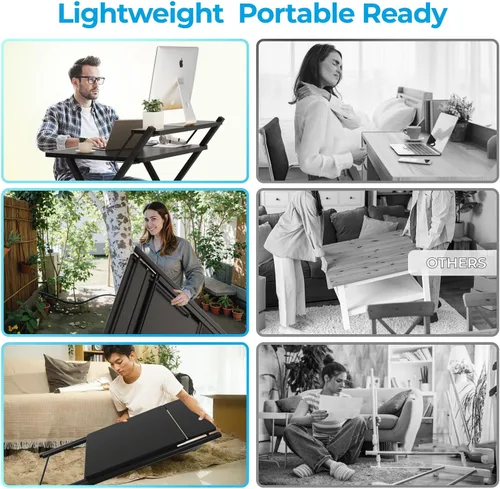 Miniatura 4 de GreenForest Escritorio plegable sin montaje, escritorio compacto de 2 niveles para computadora con estante, mesa plegable que ahorra espacio