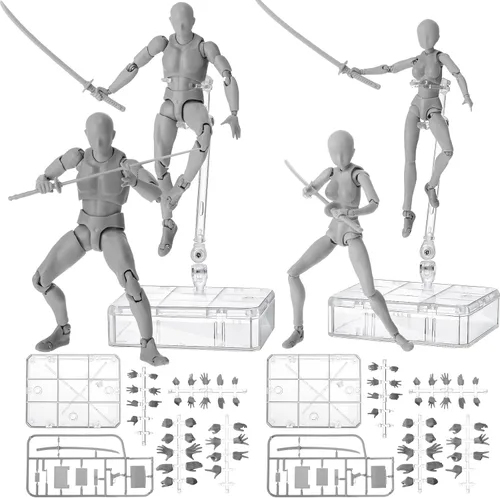Miniatura 7 de Meooeck 4 Juegos de Figuras de Acción Modelo de Cuerpo de PVC para Artistas Maniquí de Dibujo Articulado para Pintura, Bocetos, Regalos de Beige