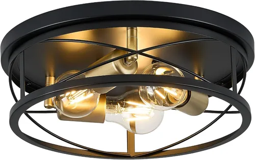 Miniatura 14 de Luces de granja, lámpara de techo industrial negra de montaje empotrado, lámpara de techo para pasillo, dormitorio, cocina, entrada, 2 luces