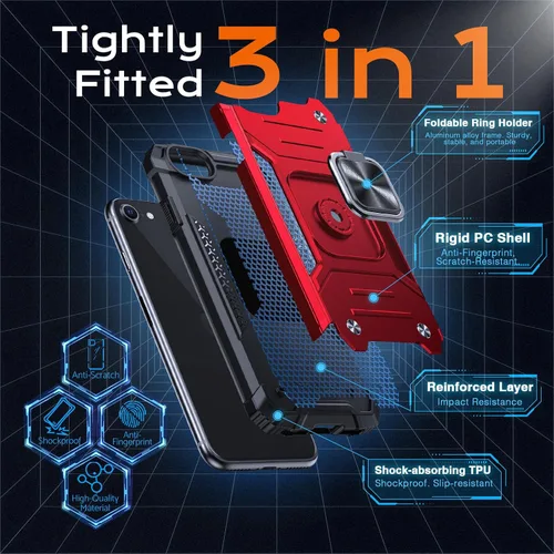 Miniatura 6 de Anqrp Funda resistente para iPhone 6/7/8/SE/SE2 con soporte de anillo mejorado y agarre, grado militar, a prueba de golpes, resistente y robusta