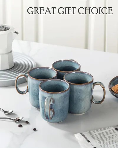 Miniatura 8 de UNICASA Taza de café – Juego de 4 tazas de té de cerámica de 14 onzas, cereales de porcelana, tazas con asa grande para café, té, leche, café