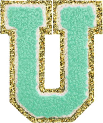 Miniatura 98 de Parches de letras termo-adhesivas de felpilla para chaquetas, parches de letras universitarias con brillantina para planchar en la letra azul A