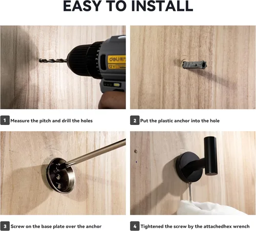 Miniatura 8 de SEIDO Toallero de 3 piezas para pared de baño, juego de accesorios de baño negro, juego de accesorios de baño de acero inoxidable SUS 304, toallero