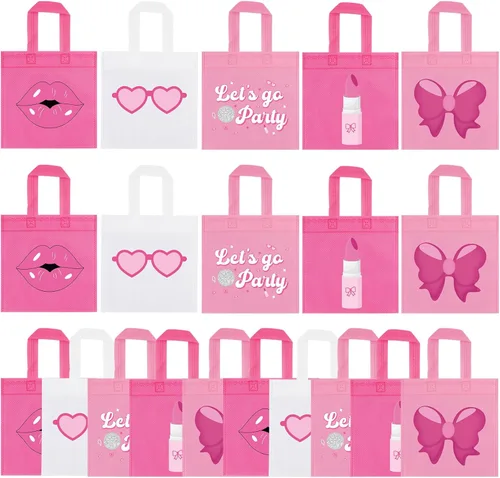 FHzytg 20 bolsas de regalo de fiesta rosa para niñas, bolsas de dulces de princesa rosa intenso, bolsas de regalo, bolsas de regalo para fiestas