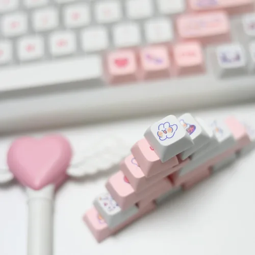 Miniatura 4 de Animal Rabbit - Lindas teclas de conejo personalizadas para teclado mecánico, 130 teclas de sublimación de tinte PBT (conejo rosa)