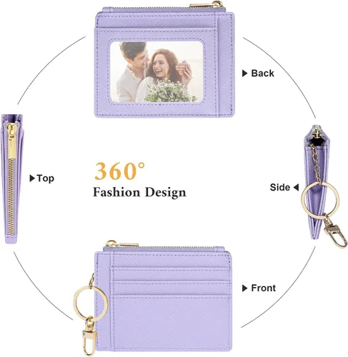Miniatura 4 de Sodsay Estuche para tarjetas, cartera delgada con bolsillo frontal, para mujer, sujetatarjetas con llavero