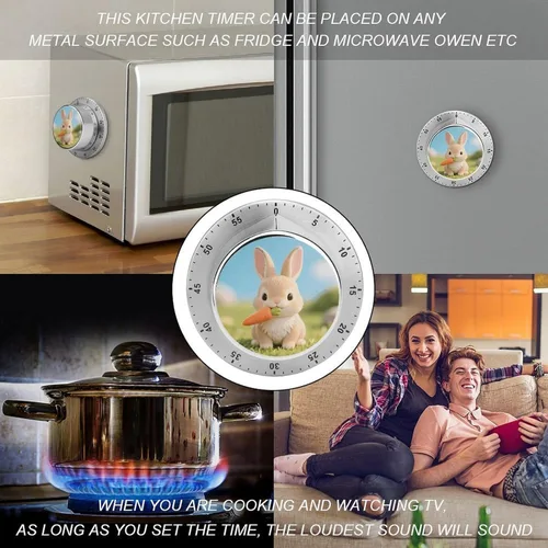 Miniatura 4 de Cute Rabbit 1 Kitchen Timer - Mechanical Visual Timer, Stainless Steel Digital Timers with Magnetic Base Egg Timers for Hard Boiled Eggs 60-Minute