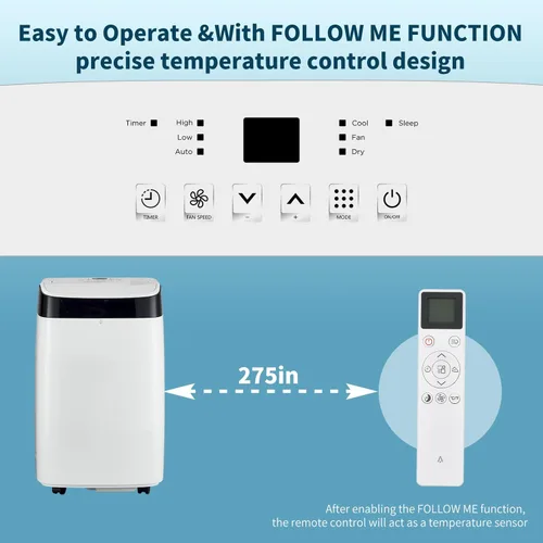 Miniatura 3 de Jojoka Aire acondicionado portátil con control remoto, CA portátil de 10000 BTU para habitación, dormitorio, oficina con secado, ventilador, modo
