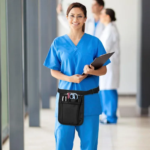 Miniatura 7 de QWORK Cinturón Organizador Médico, Bolsa de Almacenamiento para Enfermeras, Bolsa de Cintura Bolsillo para Tijeras Médicas Kit de Herramientas