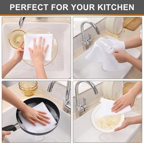 Miniatura 4 de Kitinjoy - Paños de cocina de 100 % algodón, tela de tejido gofrado, paño de limpieza ultrasuave, absorbente y de secado rápido. Blanco