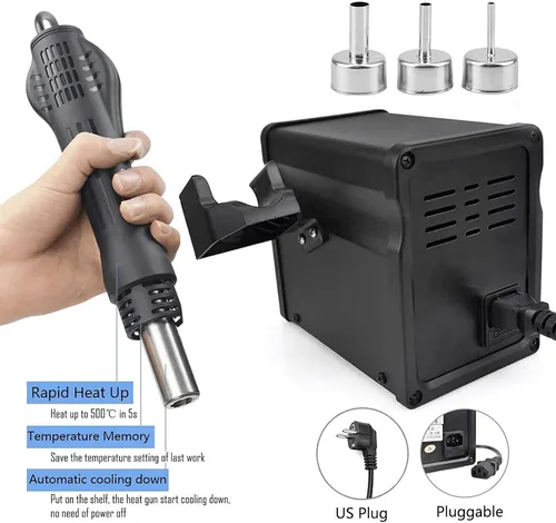Miniatura 4 de Estación de retrabajo de aire caliente Pistola de calor de soldadura, pantalla °F/°C, pistola de aire caliente SMD de 110V, estaciones de soldadura