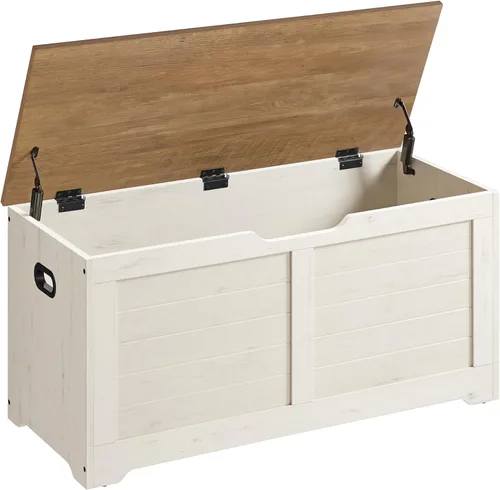 Miniatura 9 de VASAGLE Baúl de almacenamiento, banco de almacenamiento con 2 bisagras de seguridad, estilo casa de campo, 15.7 x 39.4 x 18.1 pulgadas, para Blanco