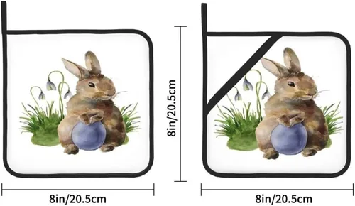 Miniatura 2 de Juego de 2 soportes para ollas de huevos de Pascua, diseño de conejo, hojas de conejo, decoración de cocina, resistente al calor, forro de algodón