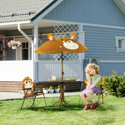 Miniatura 2 de Outsunny Juego de mesa y silla para niños, muebles de jardín plegables para exteriores, mesa de picnic para patio trasero, con sombrilla extraíble