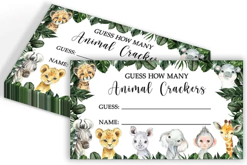 Miniatura 3 de Yuzioey Safari How Many Animal Crackers Guessing, Jungle Animals Guessing, tarjetas de juego de adivinaciones, 50 tarjetas y letrero a juego, juego