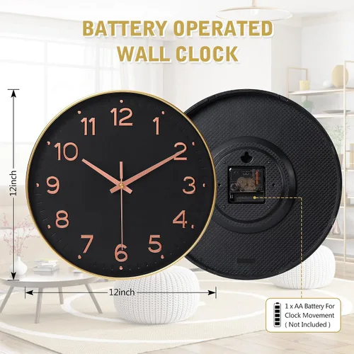 Miniatura 4 de MEIRED Reloj de pared de 12 pulgadas, silencioso sin tictac, funciona con pilas, reloj de pared redondo moderno y simple estilo decorativo